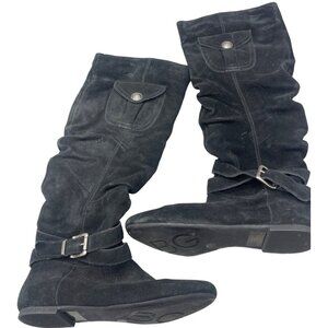 BCBG eneration pull on boots mid calf leather black zipper side size 6.5 READ